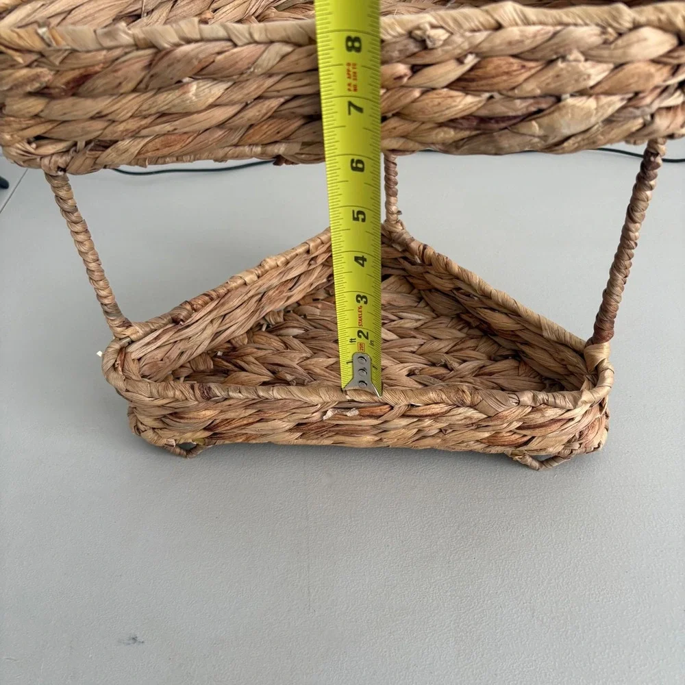 Woven Seagrass 2-Tier Corner Shelf Organizer Natural Fiber Boho Storage Basket